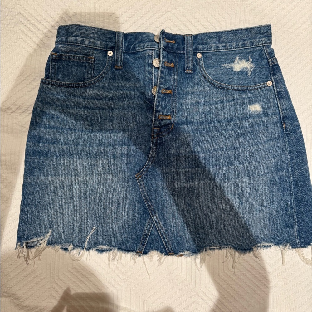 Madewell Blue Distressed Denim Mini Skirt